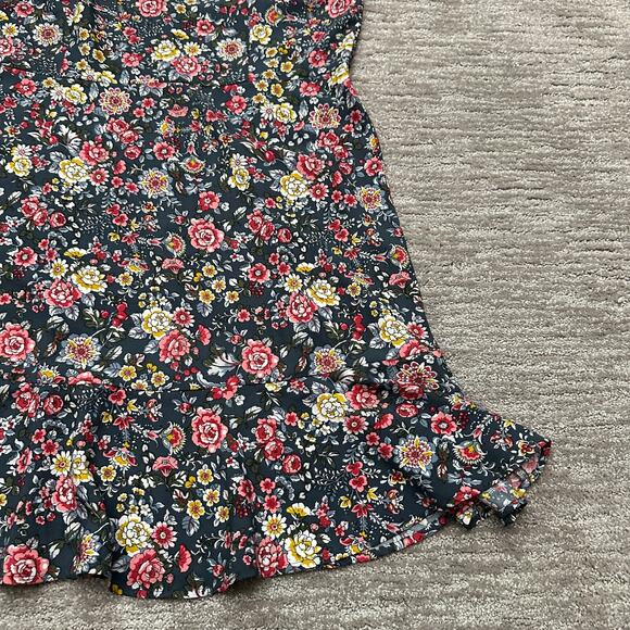 Ann Taylor Loft Dress Womens 14 Blue Floral Ruffle Hem Spring Summer Casual - Picture 4 of 12